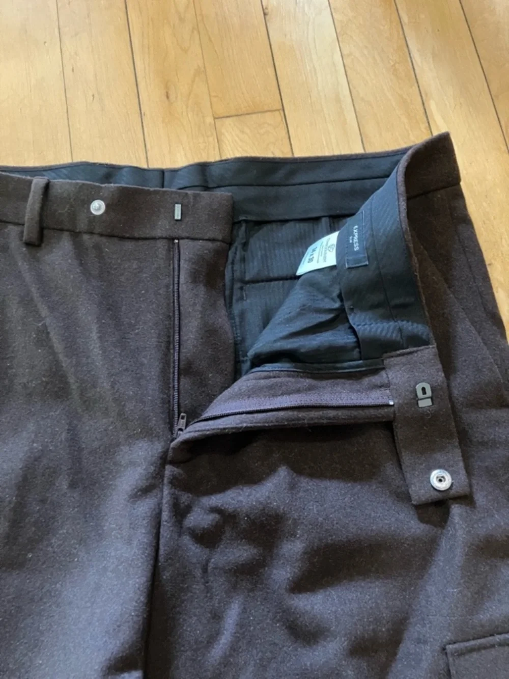 Express Menswear Dark Brown Recycled Wool Cargo Pocket Trousers 34x30